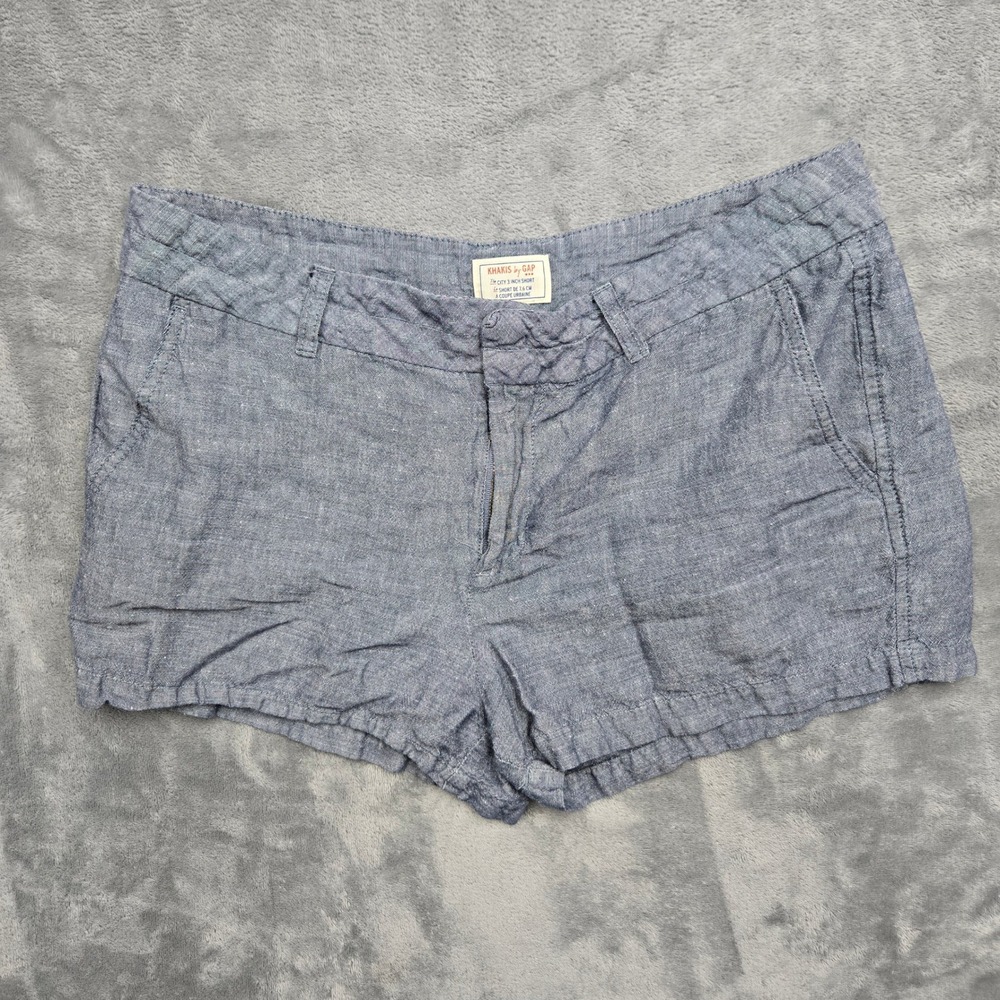 Khakis by Gap Womens Size 10 34W Blue Linen Cotton City 3 Inch Shorts Chambray